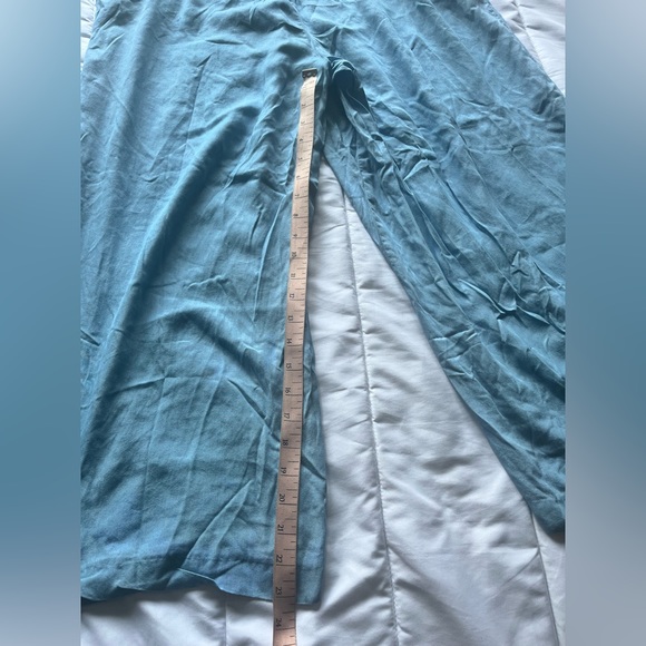 Zara Blue Chambray Asymmetric Front Wide Leg Pants - Picture 3 of 5